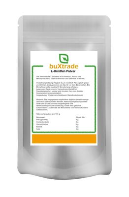 L-Ornithine Pure Powder Dietary Supplement, Buxtrade, Various Quantities (10 x 500 g)