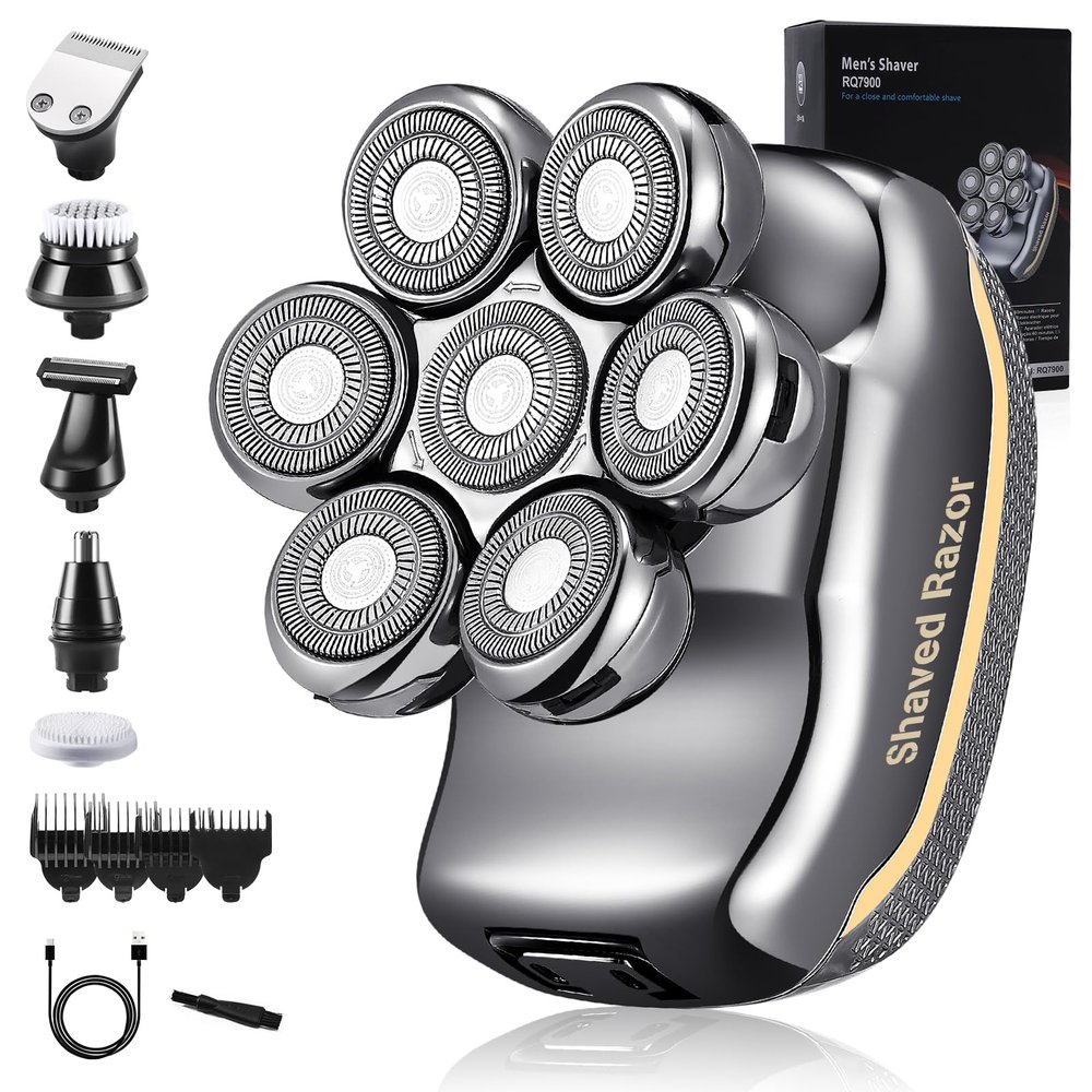 Men's Electric Shaver, 6-in-1 Bald Head Shaver, 0.0 mm