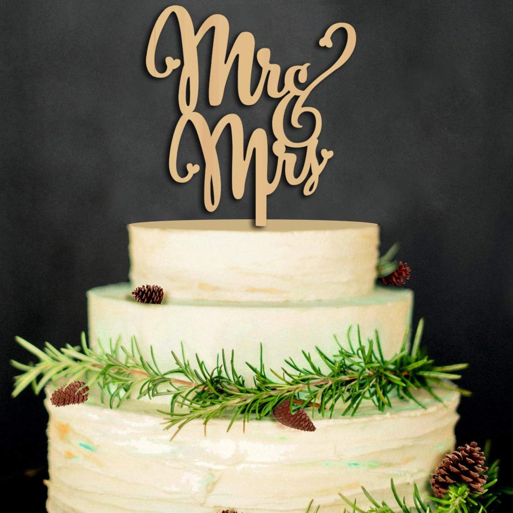 Mr. & Mrs. Wooden Cake Topper