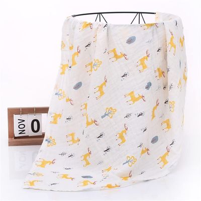 Chickwin 2-Layer Muslin Cotton Baby Blanket, Soft Animal Print, Yellow Moose, 120 x 110 cm