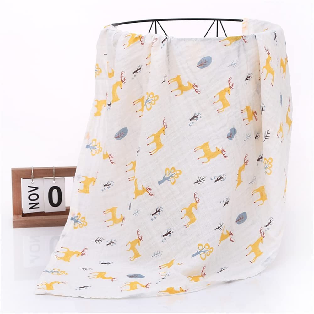 Chickwin 2-Layer Muslin Cotton Baby Blanket, Soft Animal Print, Yellow Moose, 120 x 110 cm