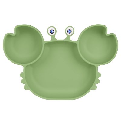 Vicloon Baby Plate, Silicone, Non-Slip with Suction Cups, BPA-Free, Dishwasher-Safe, Green Crab