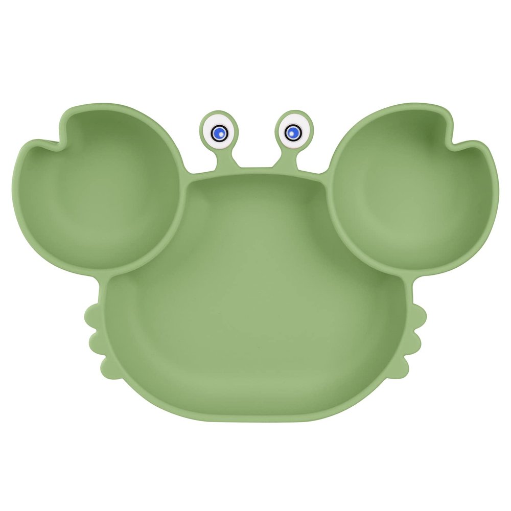Vicloon Baby Plate, Silicone, Non-Slip with Suction Cups, BPA-Free, Dishwasher-Safe, Green Crab