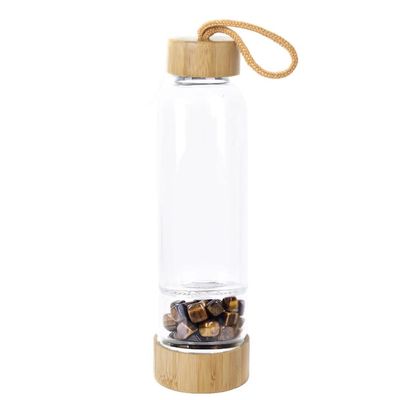 SAHKGYE Healing Crystal Water Bottle, Natural Quartz Crystal Elixir Point, Reiki Healing Crystal, Gemstone-Infused Water Bottle (Tiger Eye)
