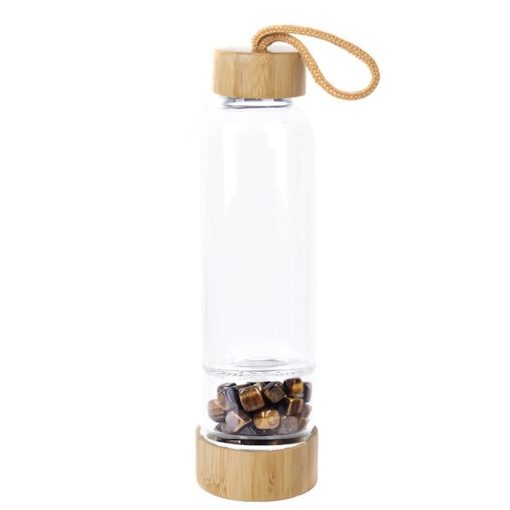 SAHKGYE Healing Crystal Water Bottle, Natural Quartz Crystal Elixir Point, Reiki Healing Crystal, Gemstone-Infused Water Bottle (Tiger Eye)