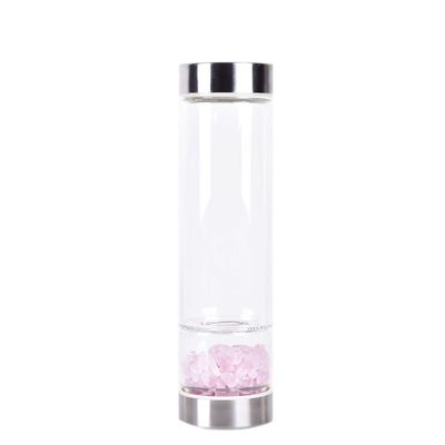 SAHKGYE 550 mL Natural Crystal Water Bottle Elixir, Quartz Crystal Healing Elixir Point, Reiki Crystal Gemstone Energy Water Bottle (Color: Pink Crystal)