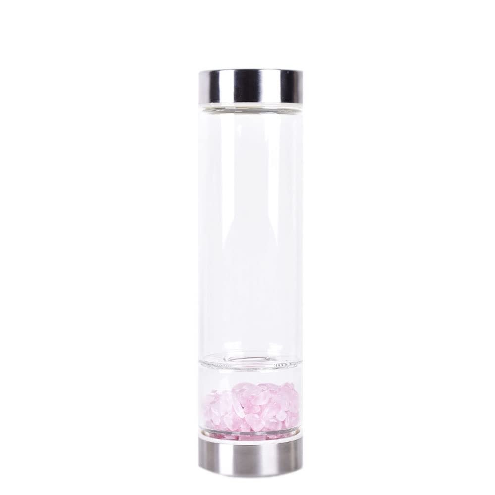 SAHKGYE 550 mL Natural Crystal Water Bottle Elixir, Quartz Crystal Healing Elixir Point, Reiki Crystal Gemstone Energy Water Bottle (Color: Pink Crystal)