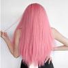 Women's Long Straight Pink Synthetic Wig with Bangs view 3