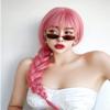Women's Long Straight Pink Synthetic Wig with Bangs view 4