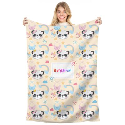 Naispanda Personalized Panda Fleece Throw Blanket for Kids