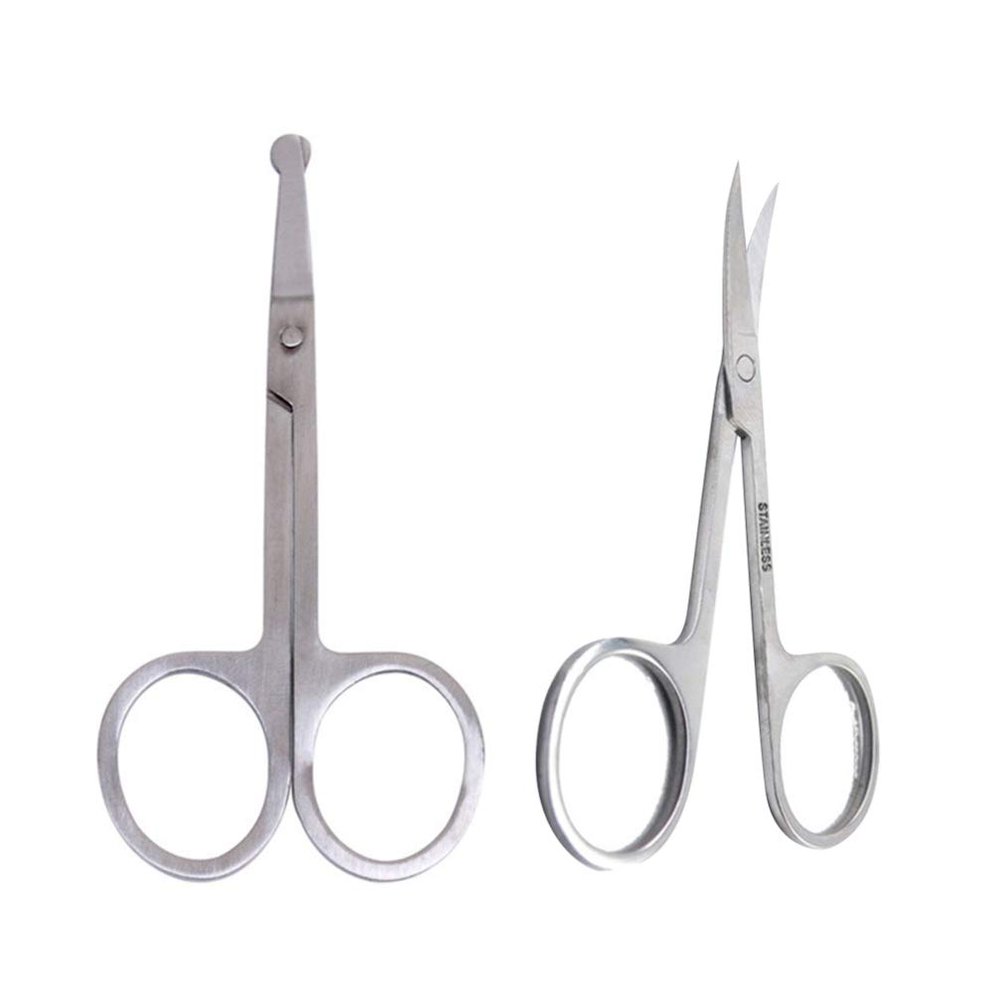 SHERCHPRY 2-Piece Stainless Steel Nose Hair Scissors with Rounded, Curved Blades