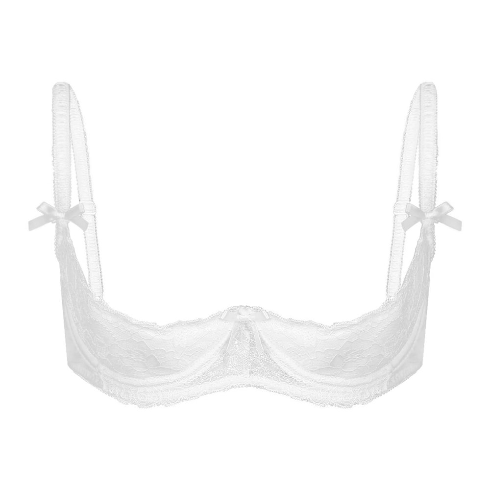Women’s Lace Open-Cup Underwire Bra, White, 5XL