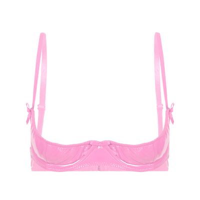 TSSOE Women's Transparent Lace Open-Bust Underbust Lift Bra, Pink, F 3XL