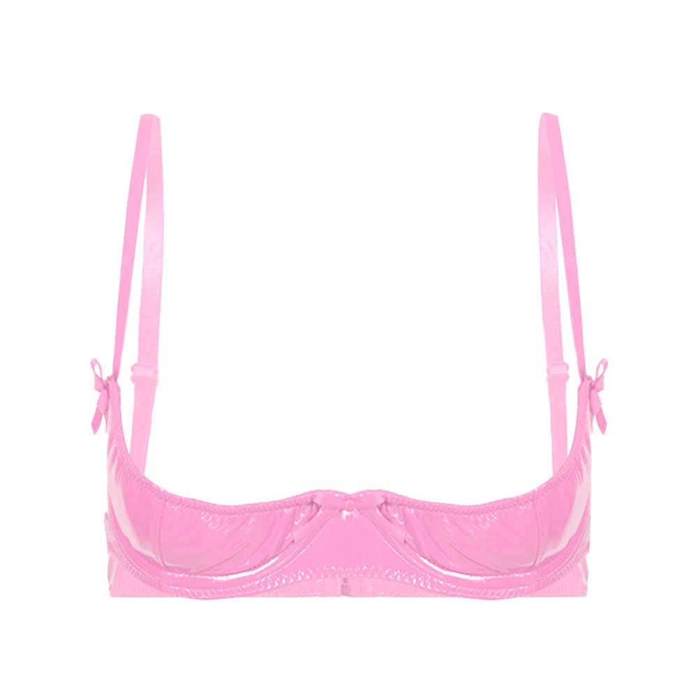 TSSOE Women's Transparent Lace Open-Bust Underbust Lift Bra, Pink, F 3XL