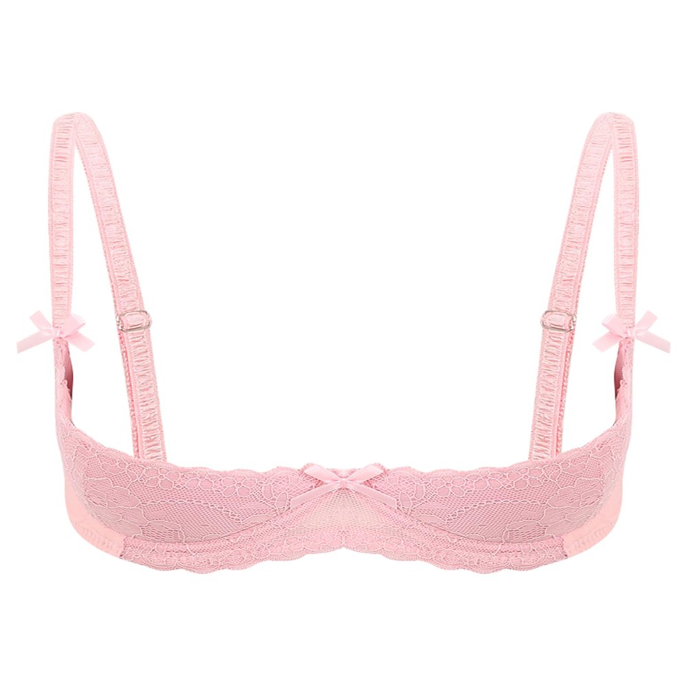 TSSOE Women's Sheer Lace Underbust Open-Bust Bra, Pink, XXL