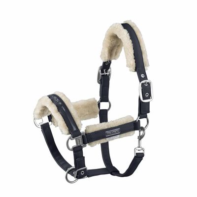 Eskadron Platinum DOUBLEPIN Faux Fur Stable Halter, Navy, Pony 2