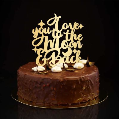 “Love You To The Moon & Back” Rustic “Mr & Mrs” Cake Topper