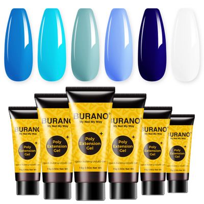 BURANO Blue Poly Nail Extension Gel Kit, 6-Color Builder Gel