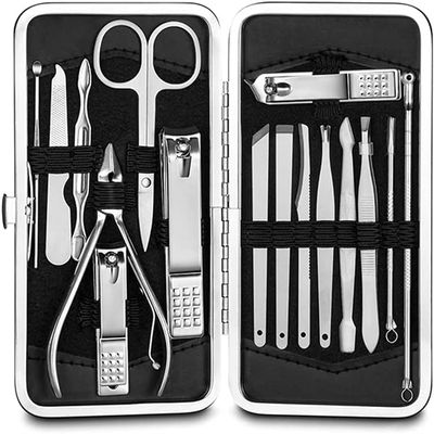 HMTE Professional Manicure & Pedicure Set, 16-Piece Stainless Steel Nail Care Kit