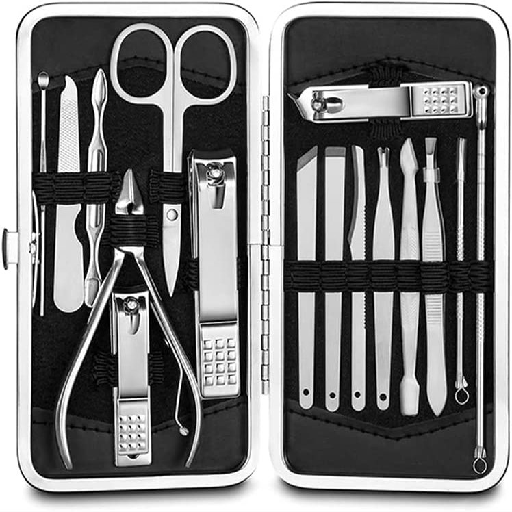 HMTE Professional Manicure & Pedicure Set, 16-Piece Stainless Steel Nail Care Kit
