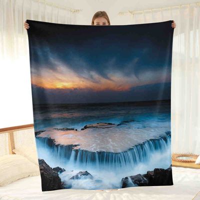 3D Forest Waterfall Flannel Blanket for Naps, Fall and Winter
