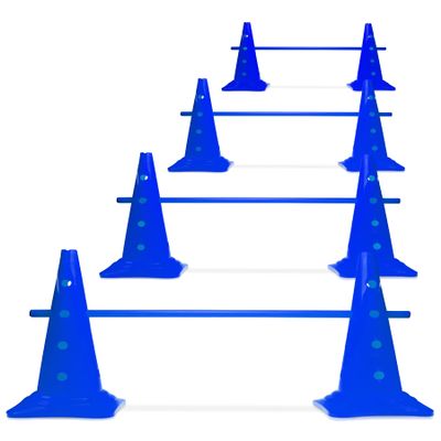 SPORTIKEL24 50 cm Cone Hurdles with 100 cm Poles, 4-Piece Set, Blue