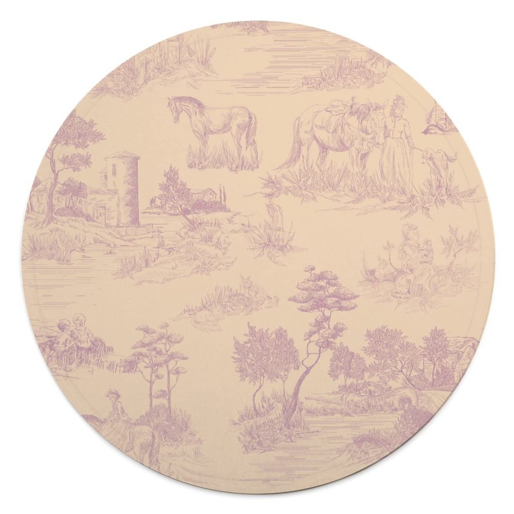 Toile de Jouy Pet Blanket, Country House Scene, Anti-Pilling, Warm, Soft Flannel Pet Rug, Lightweight, Cozy, for Cats and Dogs, 90 cm Diameter