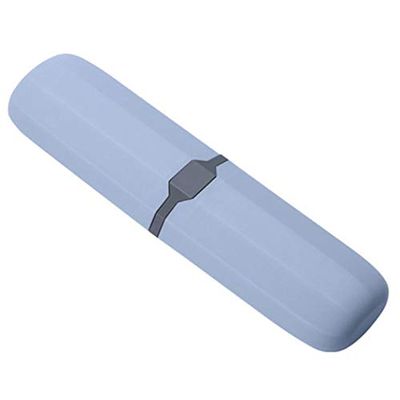 Jufjsfy Travel Toothbrush Case with Adjustable Toothpaste Holder, Blue