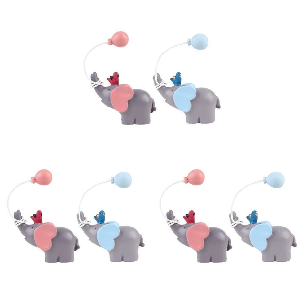 Abaodam 3 Sets Resin Elephant Cake Decorations with Balloon Ornaments, 2 Pieces Each