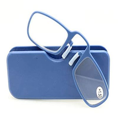 Xiaoki Clip-On Reading Glasses with Mirror Case and Cleaning Cloth, Blue, +1.00