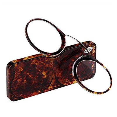 Xiaoki Clip-On Nose Reading Glasses for Men and Women, Mini Portable Pince-Nez Reading Glasses (Color: Leopard Print, Size: +2.00)
