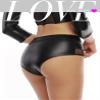 Women's Faux Leather Mid-Rise Stretch Panties, Black, Medium view 4