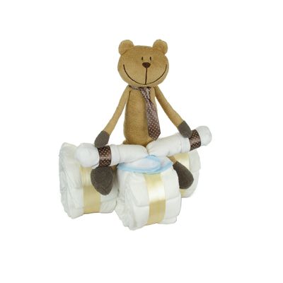 Diaper Tricycle with 32 cm Teddy Bear Driver – Baby Gift/Newborn Diaper Cake, 42-Piece