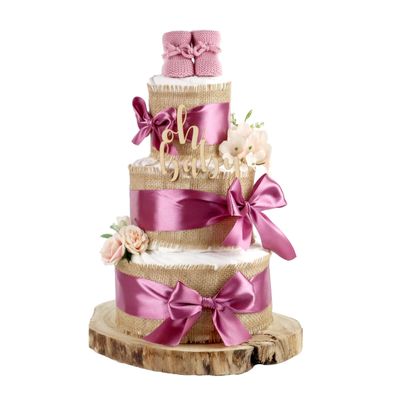 ALL JUTE Diaper Cake | For a Baby’s Arrival (3-Tier, Plum)