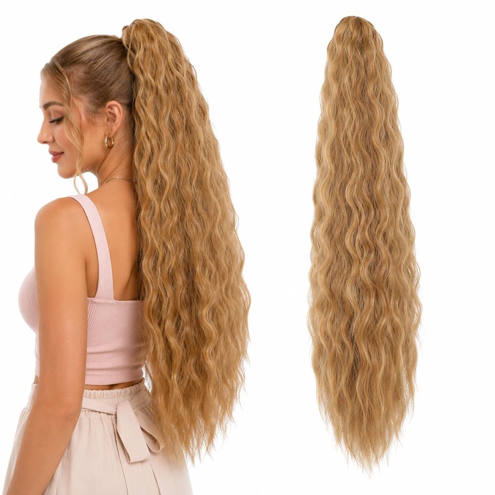 CAISHA 70 cm Clip-On Ponytail Hairpiece, Brown Blonde Highlighted H704