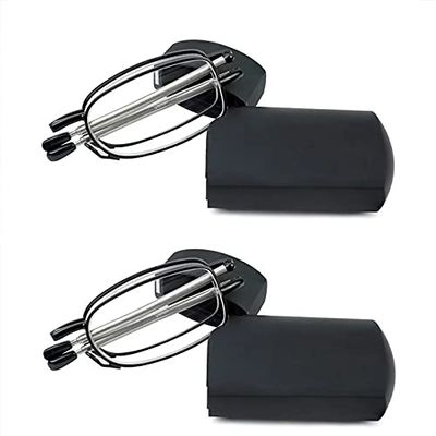Xiaoki Men's and Women's Anti-Blue Light Reading Glasses with Telescopic Temples, Foldable Portable Glasses with Case, Anti-Headache and Eye Strain Relief (+2.0)