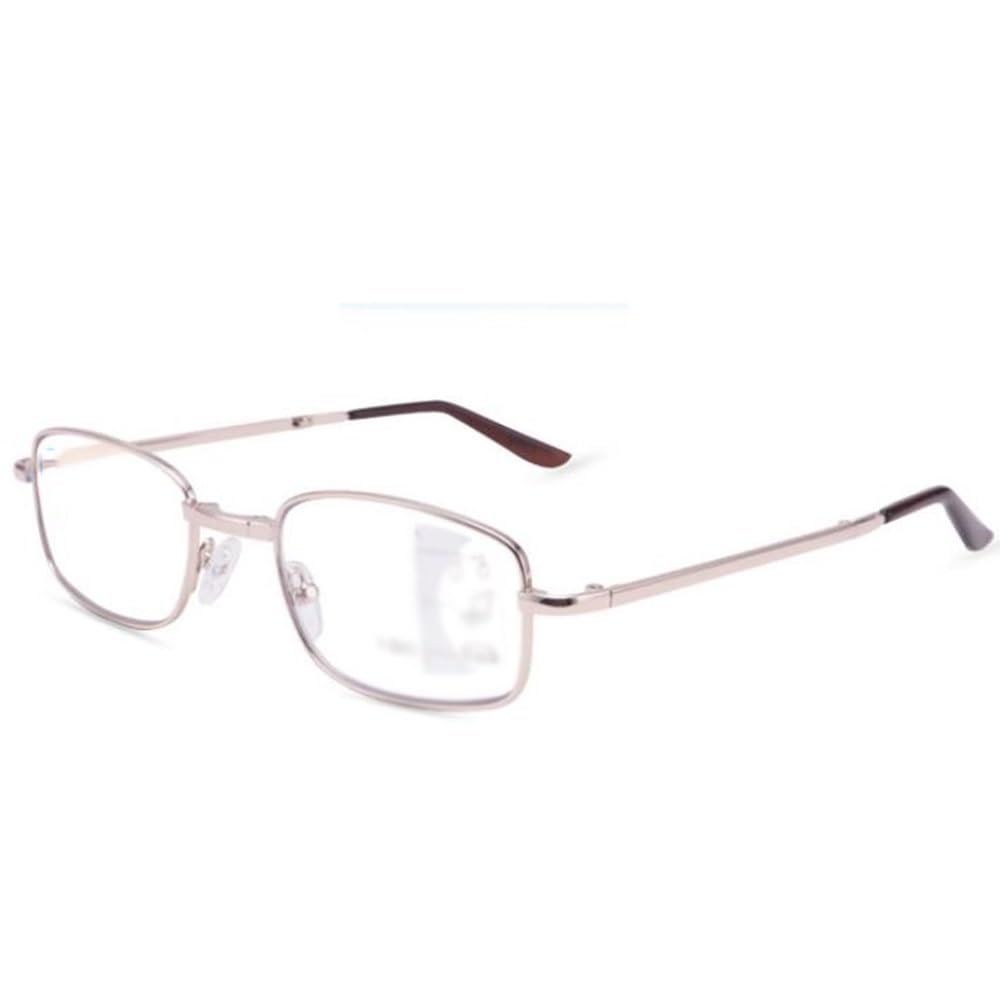 DIBAKO Foldable Bifocal Progressive Reading Glasses for Men, Photochromic, Blue-Light Filter, Pocket Case, Metallic, +3.50