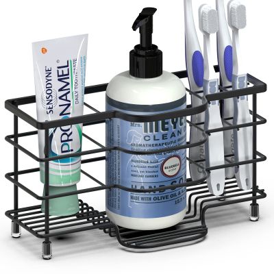 Linkidea Bathroom Toothbrush Holder, Black Stainless Steel Organizer with 6 Compartments