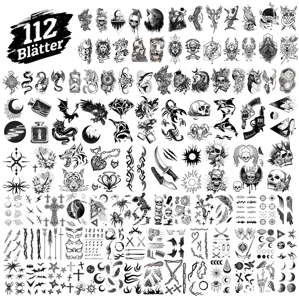 Leesgel Temporary Tattoos for Adults, 112 Fake Tattoos for Carnival