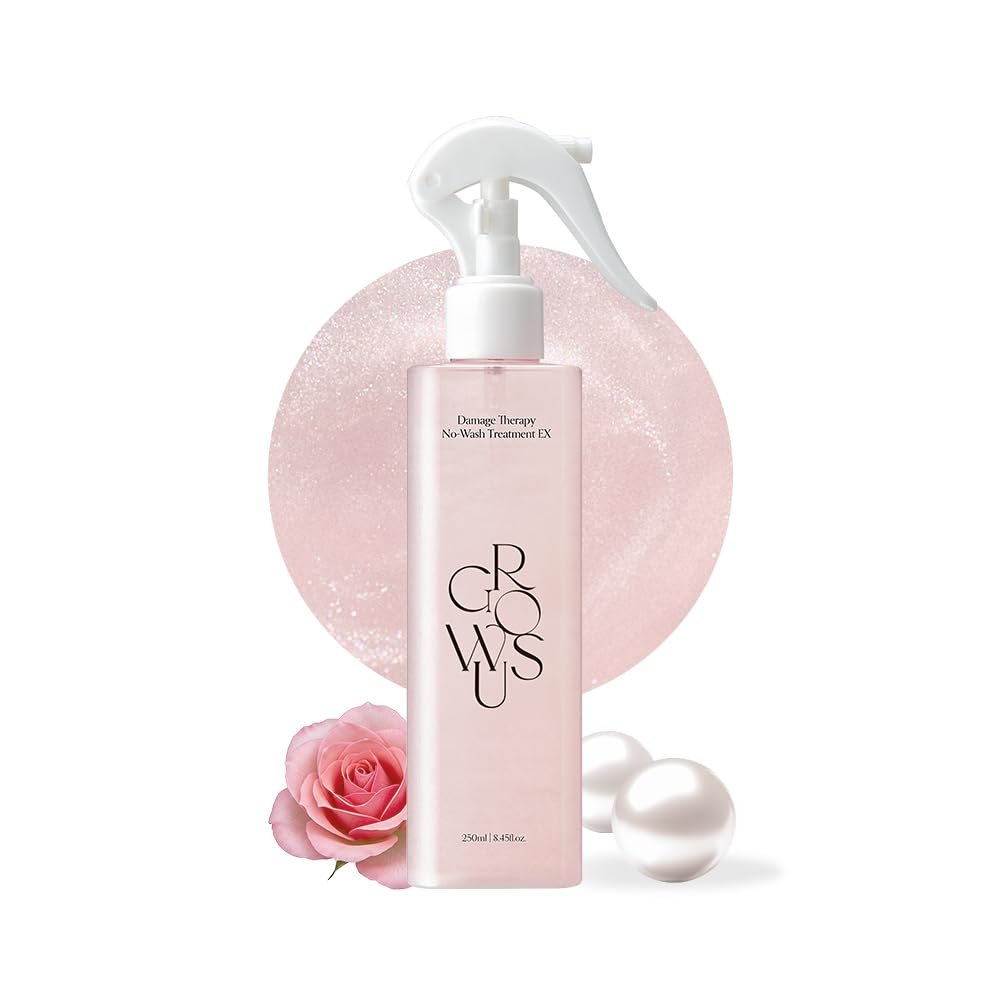 GROWUS Damage Therapy No-Wash Treatment, Korean Hair Care, Rose-Musk Scent, Heat Protection, Leave-In Serum for Frizzy, Dry, Damaged Hair, 250 ml