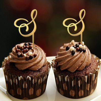 Initial S Cupcake Topper with Floral Wreath