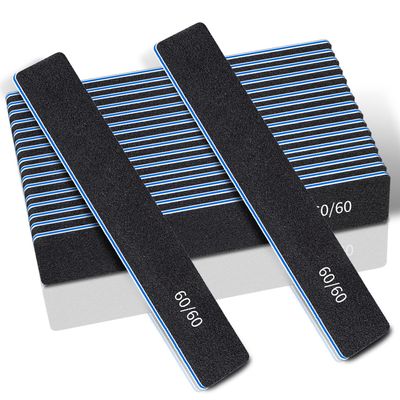 Professional Nail Files, 60/60 Grit, Double-Sided, Washable, Reusable, 12-Pack