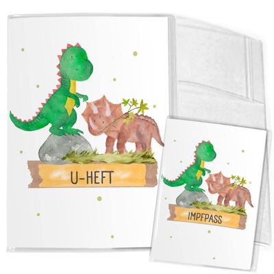 Mikalino Personalized Child Health Record & Vaccination Passport Cover Set, Cute Dinosaurs, 3-Piece, 7039_Dinosaurs