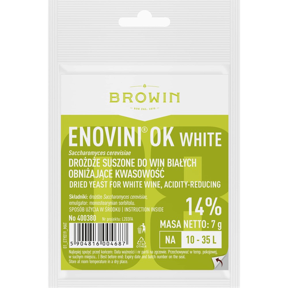 Browin 400380 Enovini OK WHITE Yeast, Acidity-Reducing, 7 g