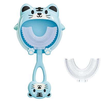LEBOCADO U-Shaped Children's Toothbrush, Silicone Bristles, Ages 2–6, Tiger Blue