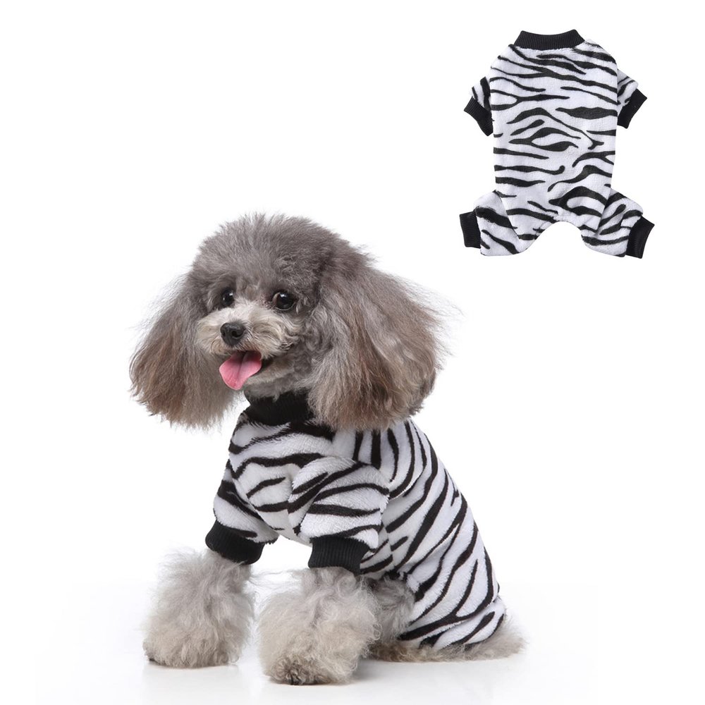 Small Dog Flannel One-Piece Pajamas, Warm S, White and Black