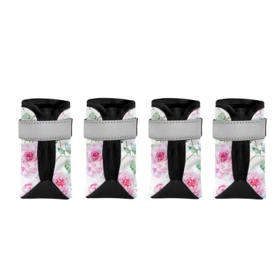 Suhoaziia Dog Shoes with Pink Rose Print for Winter