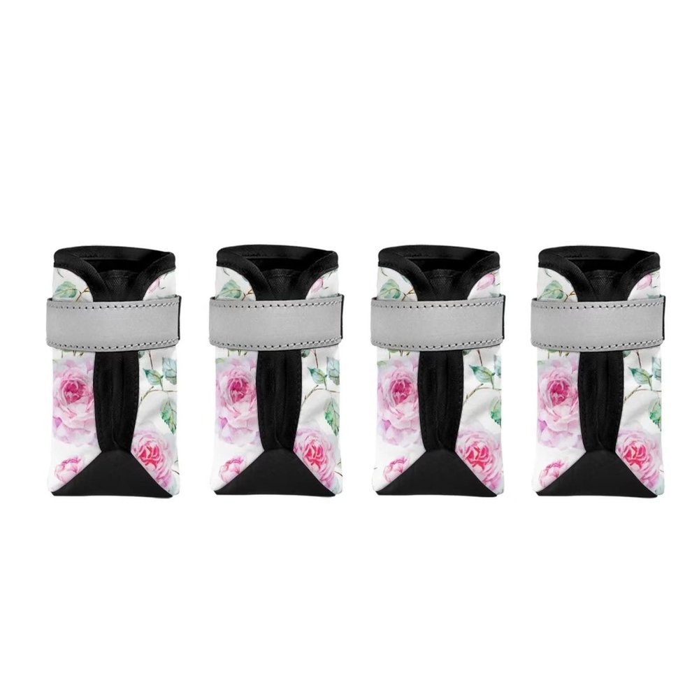 Suhoaziia Dog Shoes with Pink Rose Print for Winter