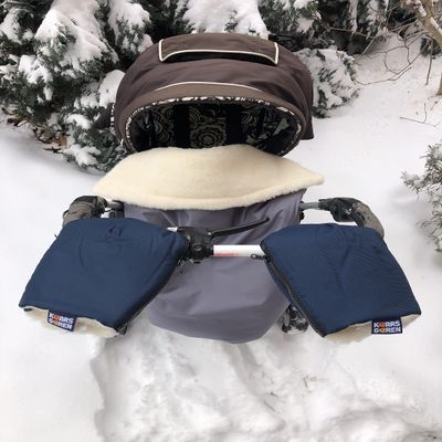 Stroller Hand Muff for Children, Warm Merino Wool Lined, Universal Size, Blue