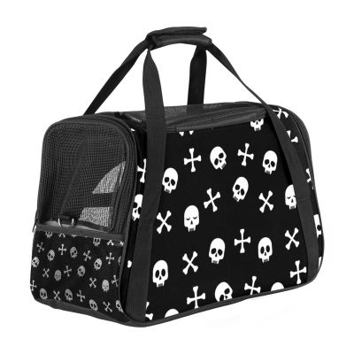 Pet Carrier, Halloween Skeleton Skull Pattern, Soft-Sided, Foldable Travel Bag for Cats and Dogs